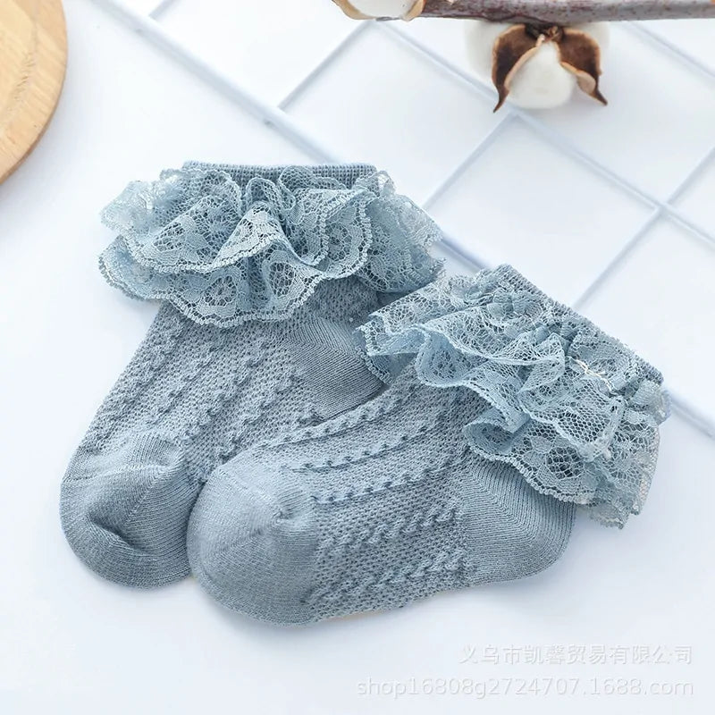 Girls Breathable Ruffled Lace Socks