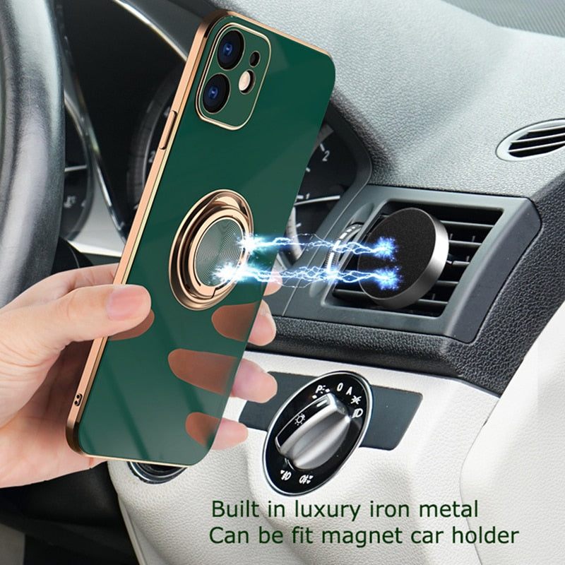Luxury Plating Silicone Case with Metal Ring Holder