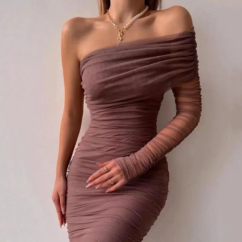 Diagonal Backless: Sexy Mesh Dress