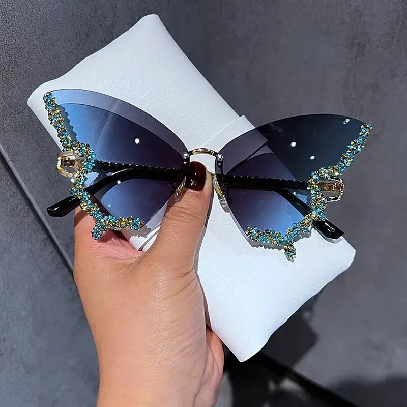 Rimless Diamond Butterfly Sunglasses