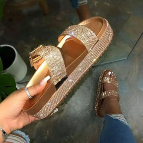 Women's Shiny Golden Summer Flat Sandals