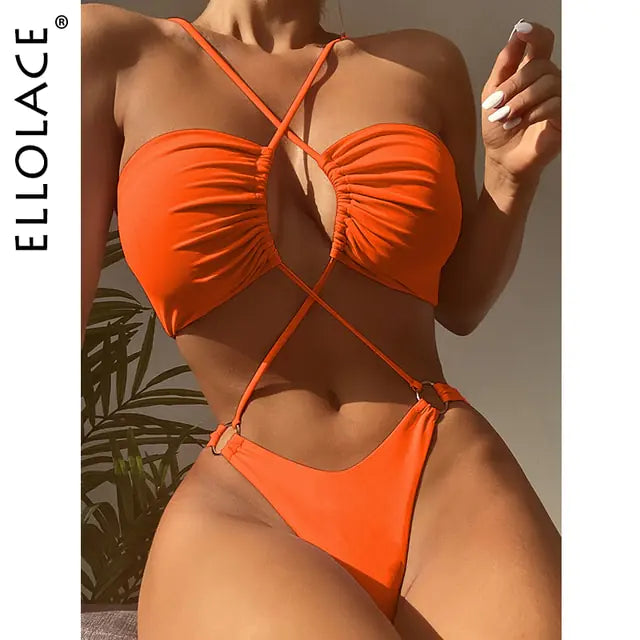 Cross Halter One Piece Swimsuit