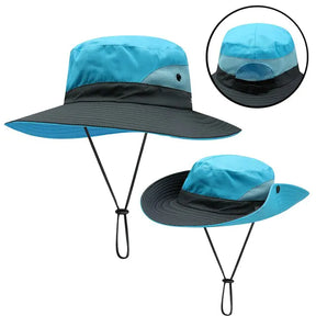 Kids Girls Ponytail Summer Sun Hat Wide Brim UV Protection Bucket Cap