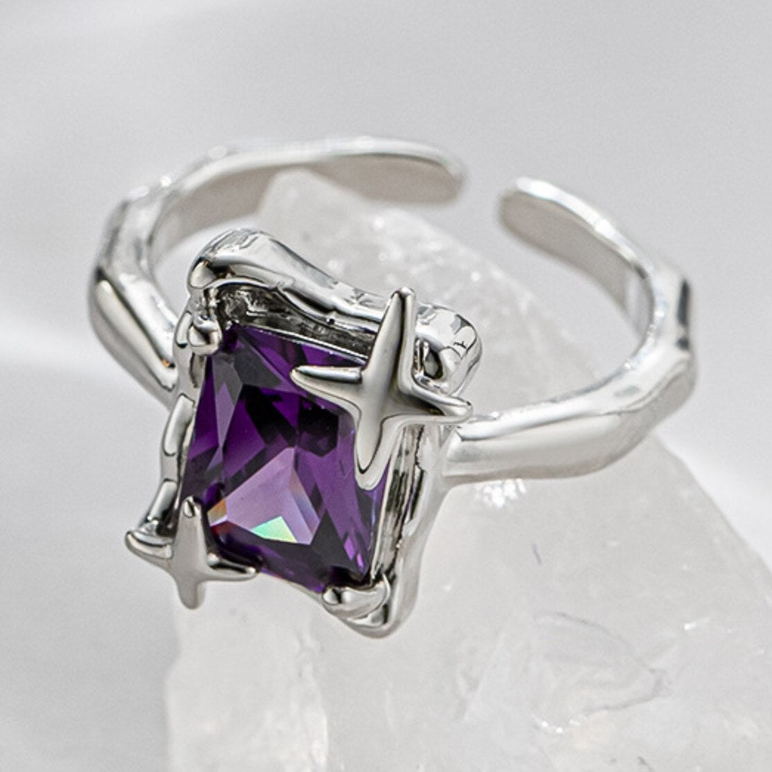 Purple Square Zirconia Ring