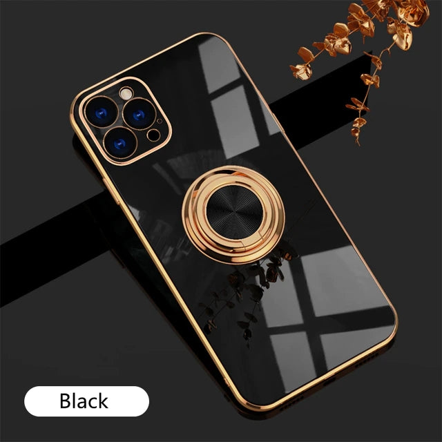 Luxury Plating Silicone Case with Metal Ring Holder