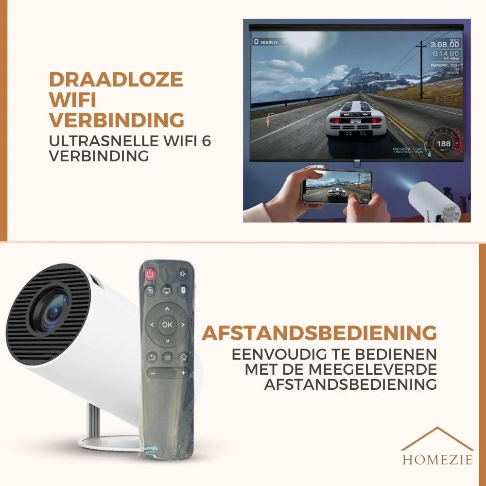 | WiFi, HDMI, Bluetooth | 4K support | Android 11 ingebouwd | Projector | HY300