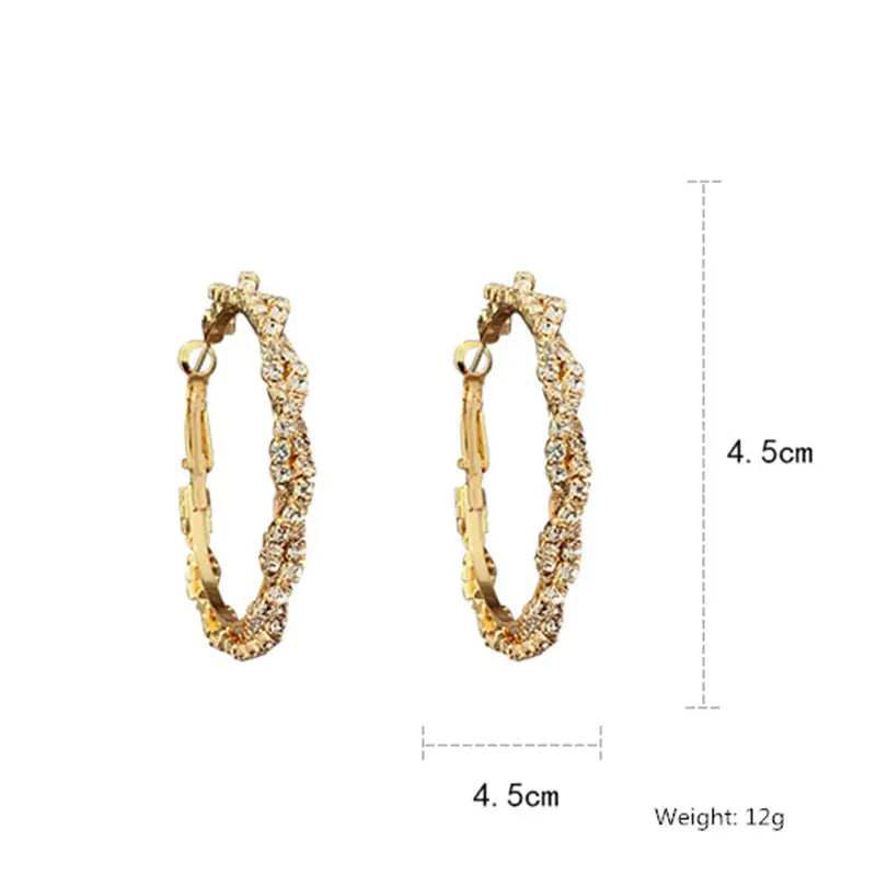 Shiny Screw Crystal Round Hoop Earrings