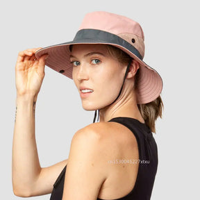 Kids Girls Ponytail Summer Sun Hat Wide Brim UV Protection Bucket Cap