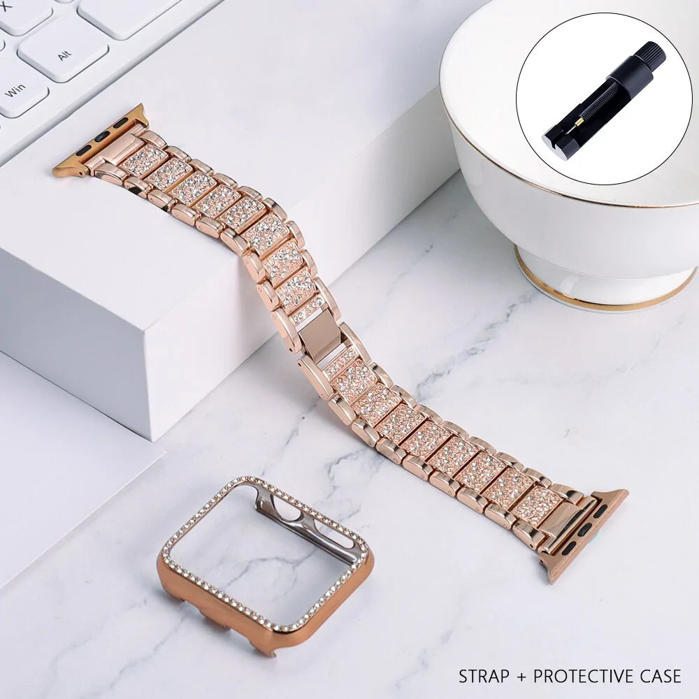 Band + Case Metal Strap For Apple Watches