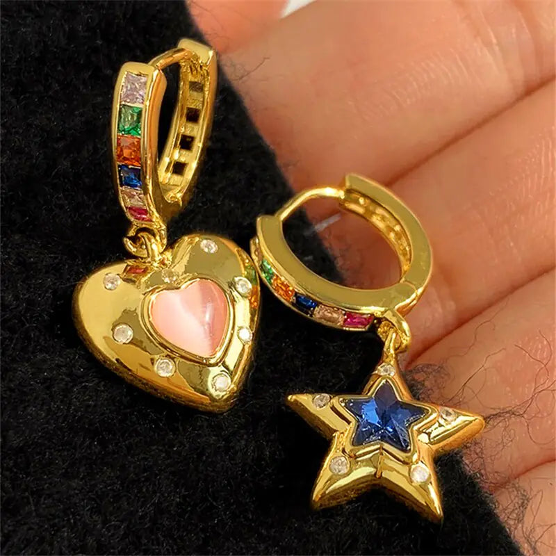 Colorful Heart Star Earrings