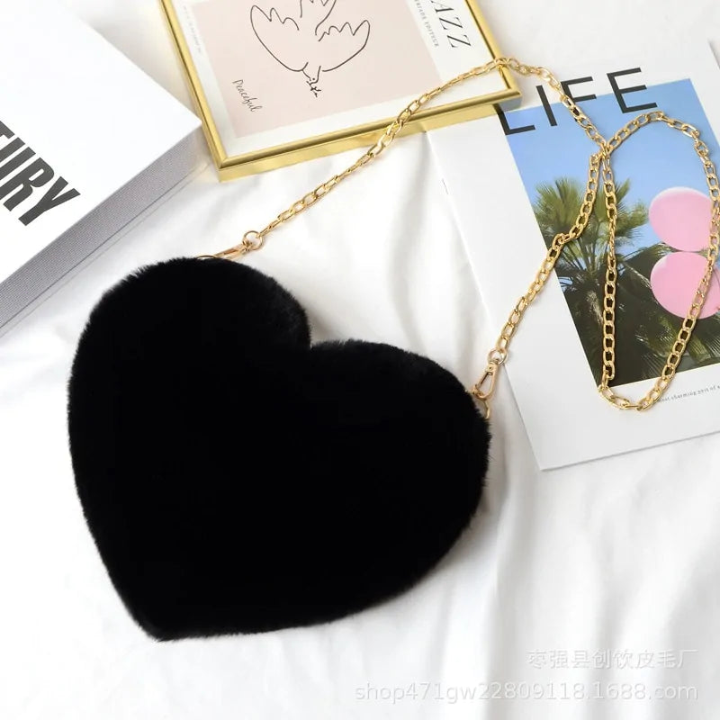 Women's Heart Shaped Faux Fur Crossbody Wallet