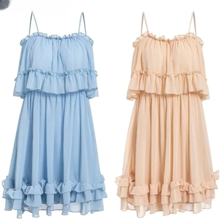 Chiffon Summer Ruffle Pleated Short Dress