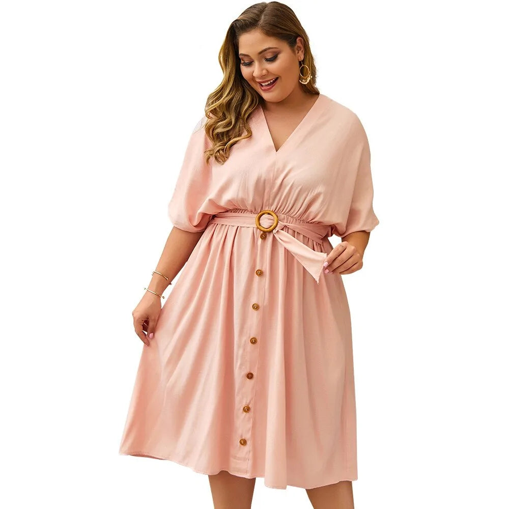 Plus Size Dress Full Sleeve V Neck