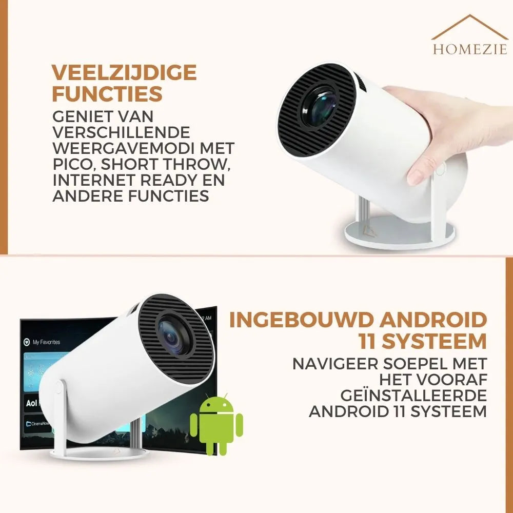 | WiFi, HDMI, Bluetooth | 4K support | Android 11 ingebouwd | Projector | HY300