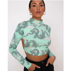 Dragon Printed Women Crop Top