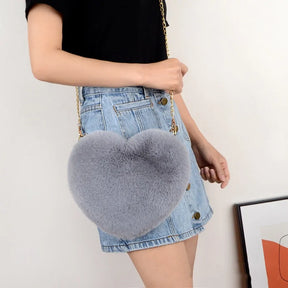 Women's Heart Shaped Faux Fur Crossbody Wallet