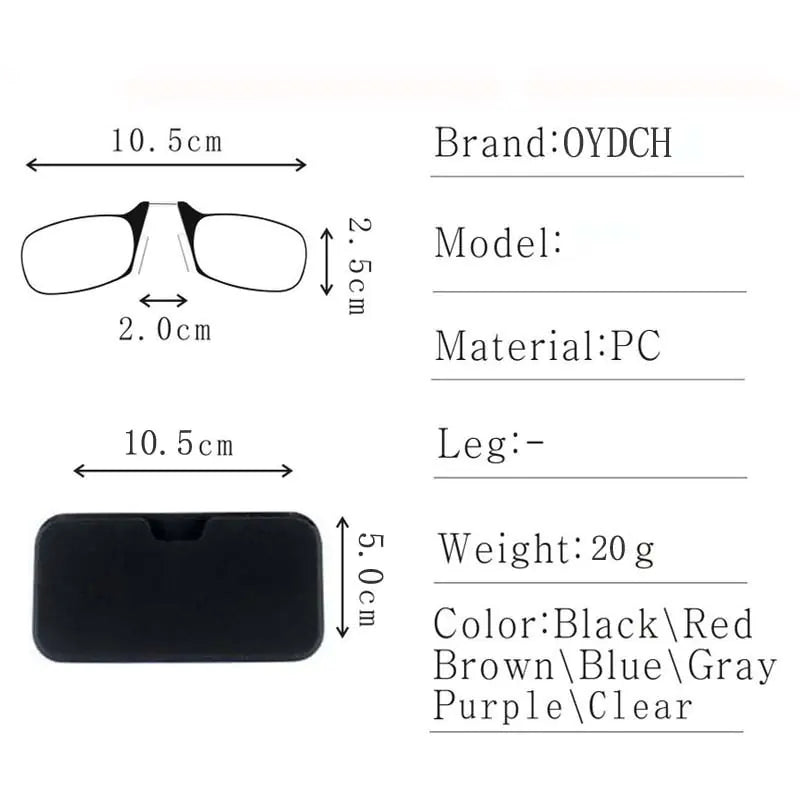 Legless Clamp Nose Reading Glasses For Both Men And Women +2.00 +2.50