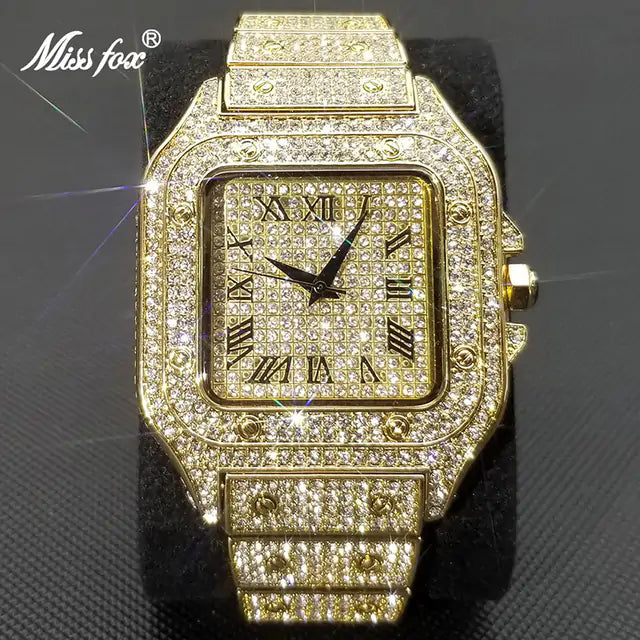 Luxury Full Diamond Mens Watches Ultra Thin Waterproof