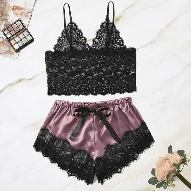 Women's Lace Satin Nightwear Set