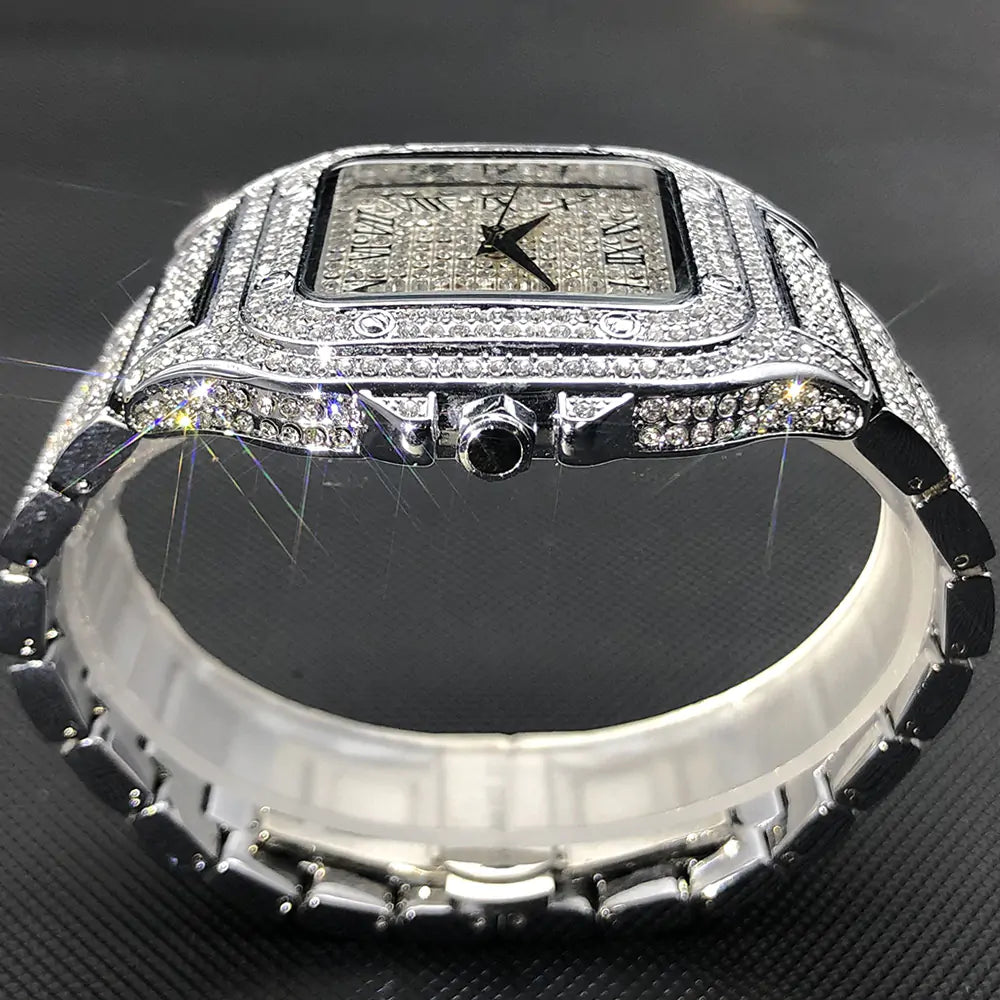 Luxury Full Diamond Mens Watches Ultra Thin Waterproof