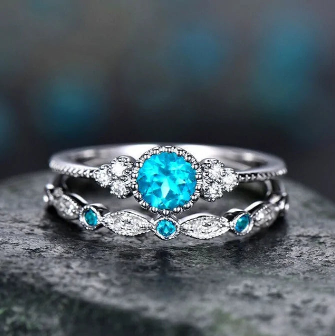 2pcs Silver Cut Stone Ring