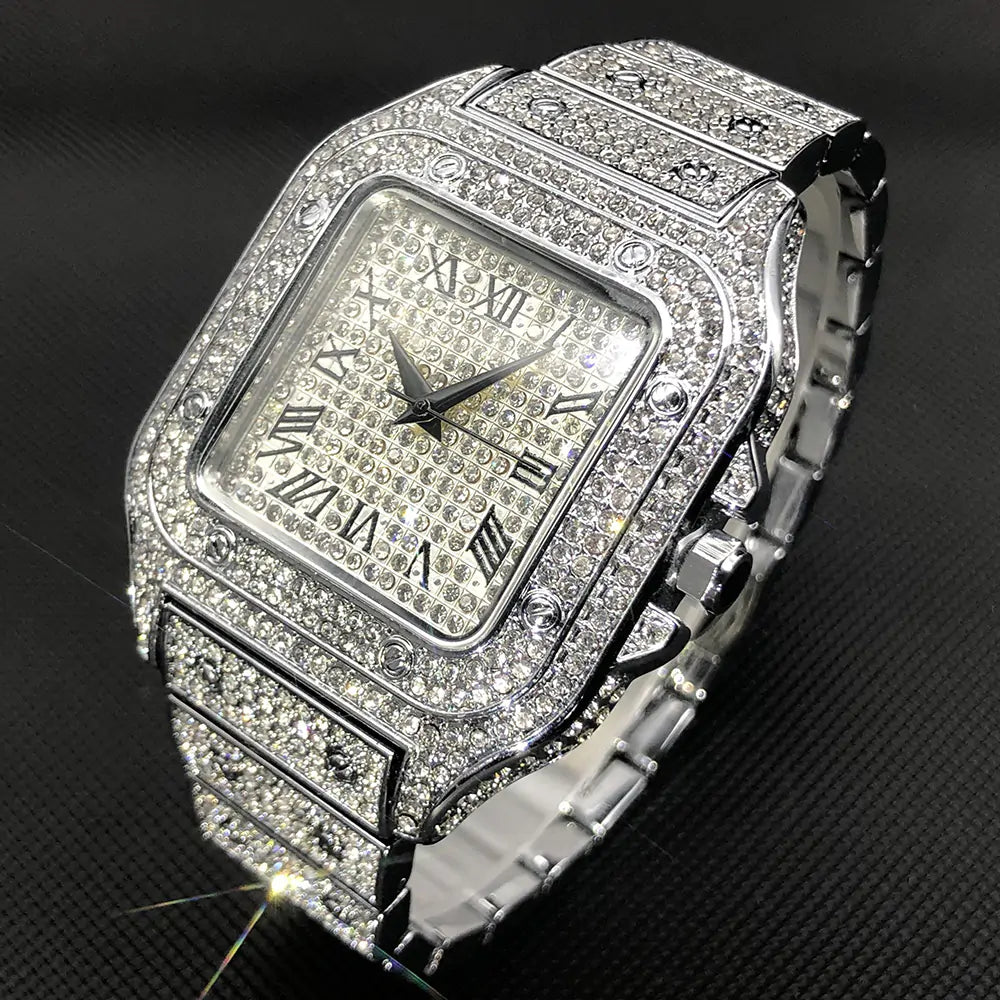 Luxury Full Diamond Mens Watches Ultra Thin Waterproof