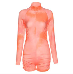 Sexy Tie Dye Ruched Bodysuit