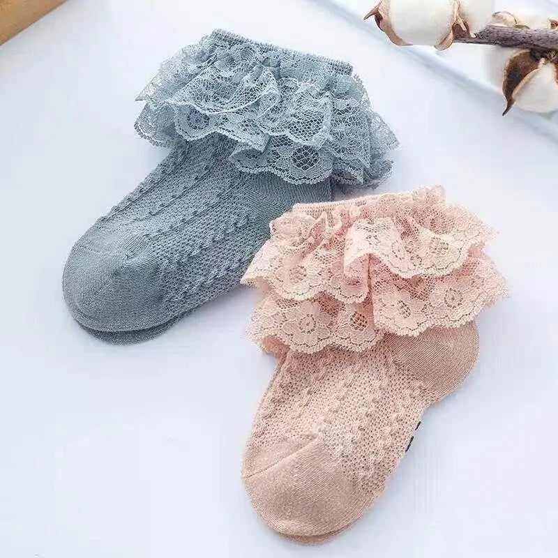 Girls Breathable Ruffled  Lace Socks