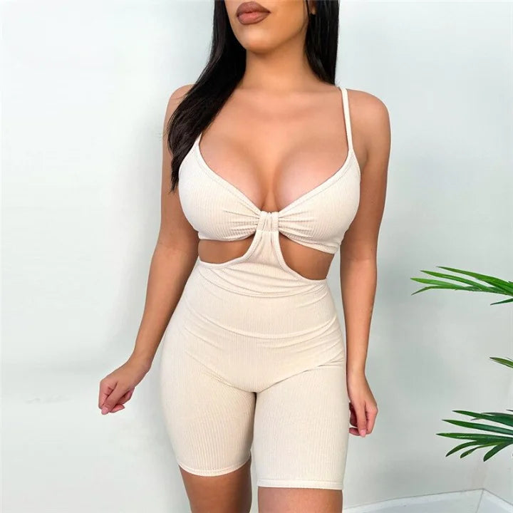 Hollow Out Spaghetti Strap Bodysuits