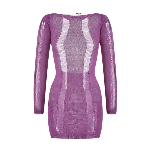 See-Through O-neck Long Sleeve Dress