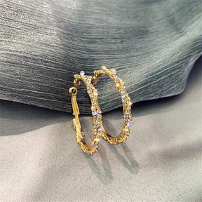 Shiny Screw Crystal Round Hoop Earrings