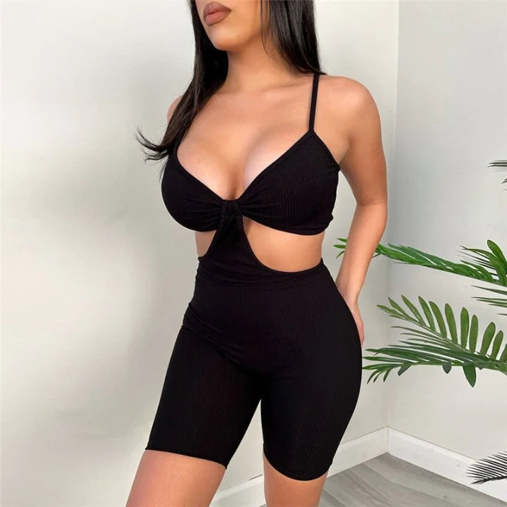 Hollow Out Spaghetti Strap Bodysuits