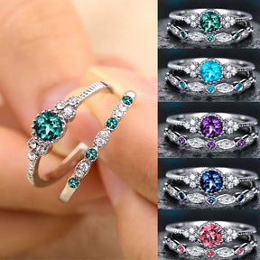 2pcs Silver Cut Stone Ring