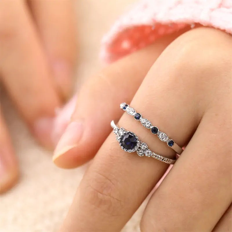 2pcs Silver Cut Stone Ring