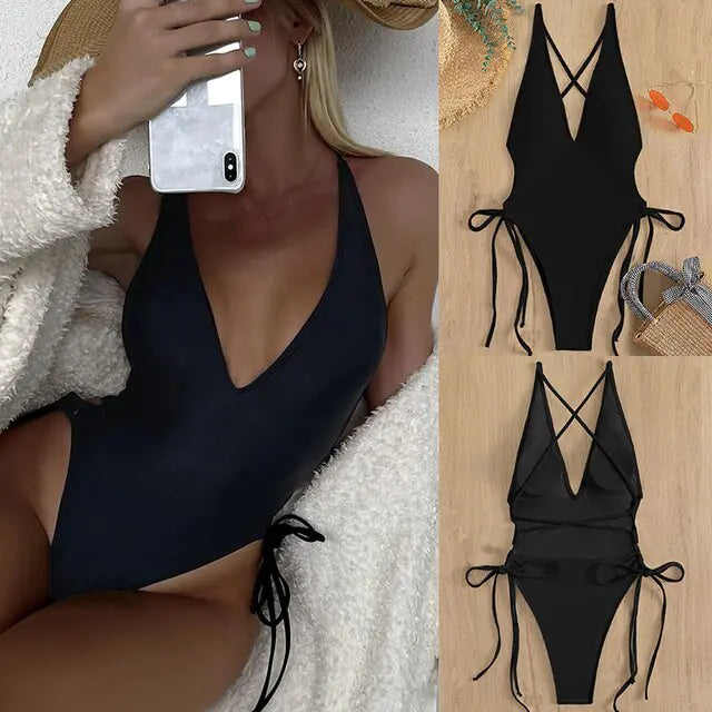 Lace-Up One-Piece: Swimwear Elegance