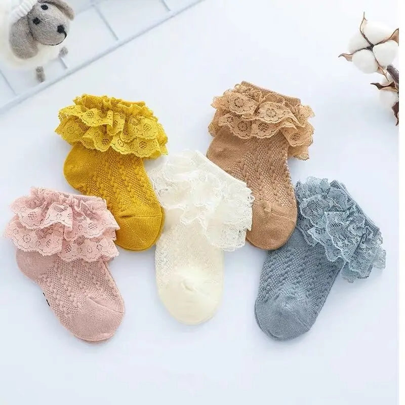 Girls Breathable Ruffled  Lace Socks