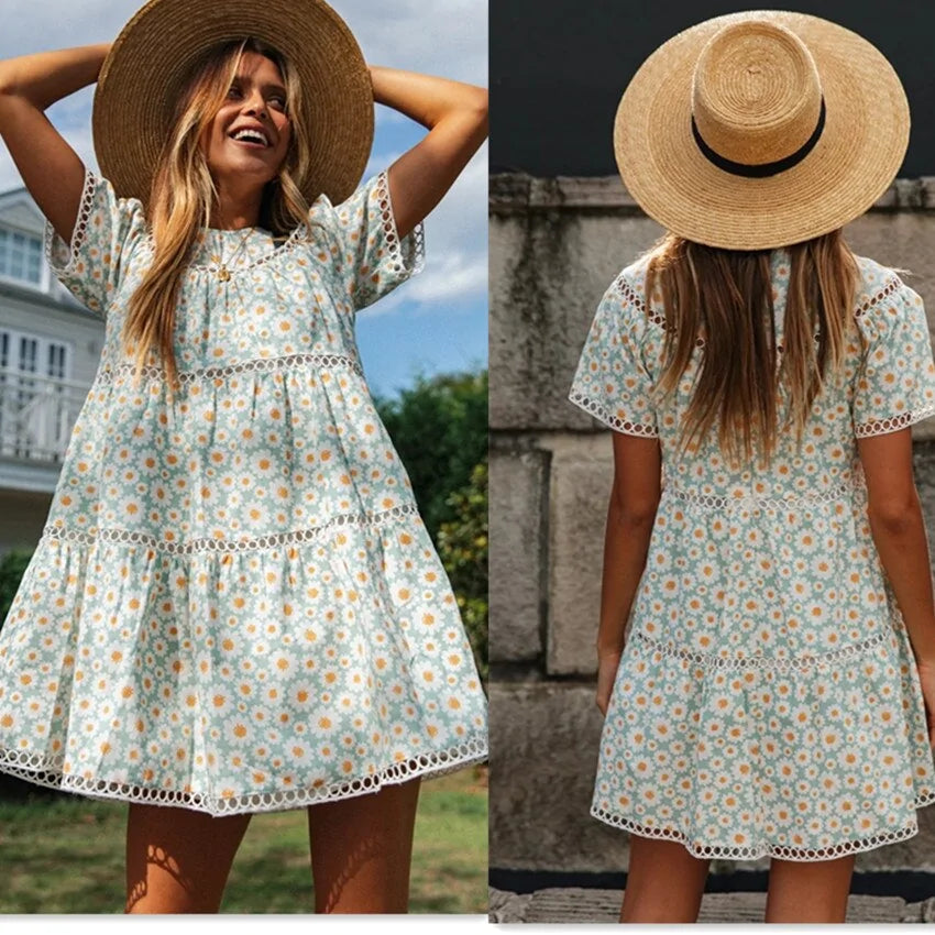 Short Sleeve Summer Floral Dress