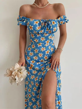 Floral Print Short Sleeve Hip Wrap Party Dress