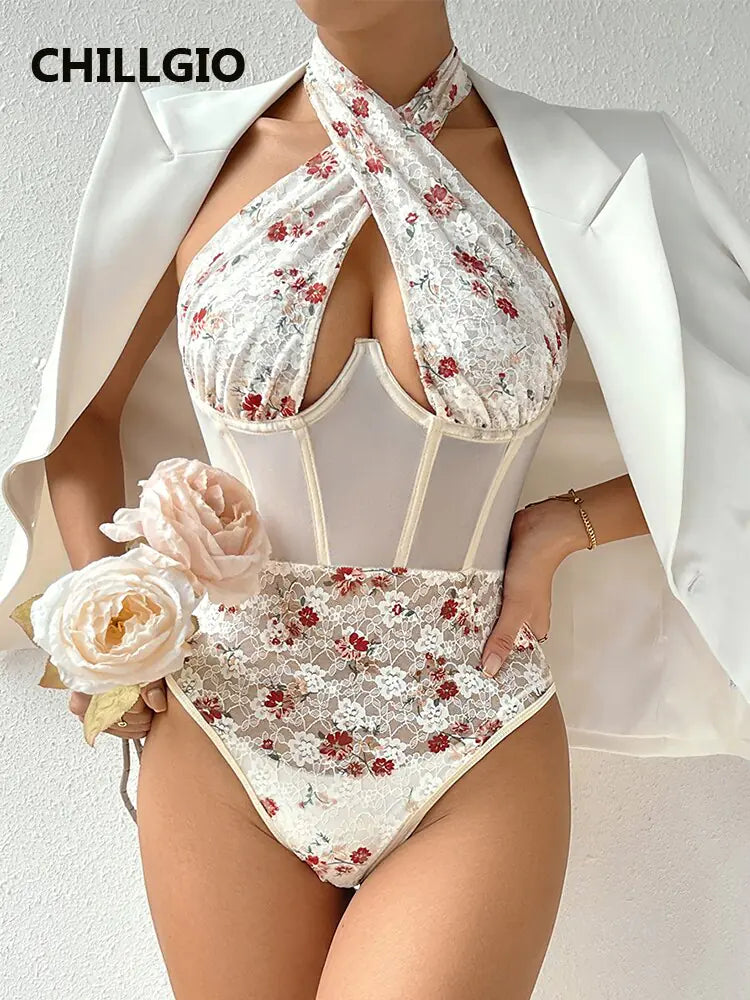 Lace Floral Print Bodysuits