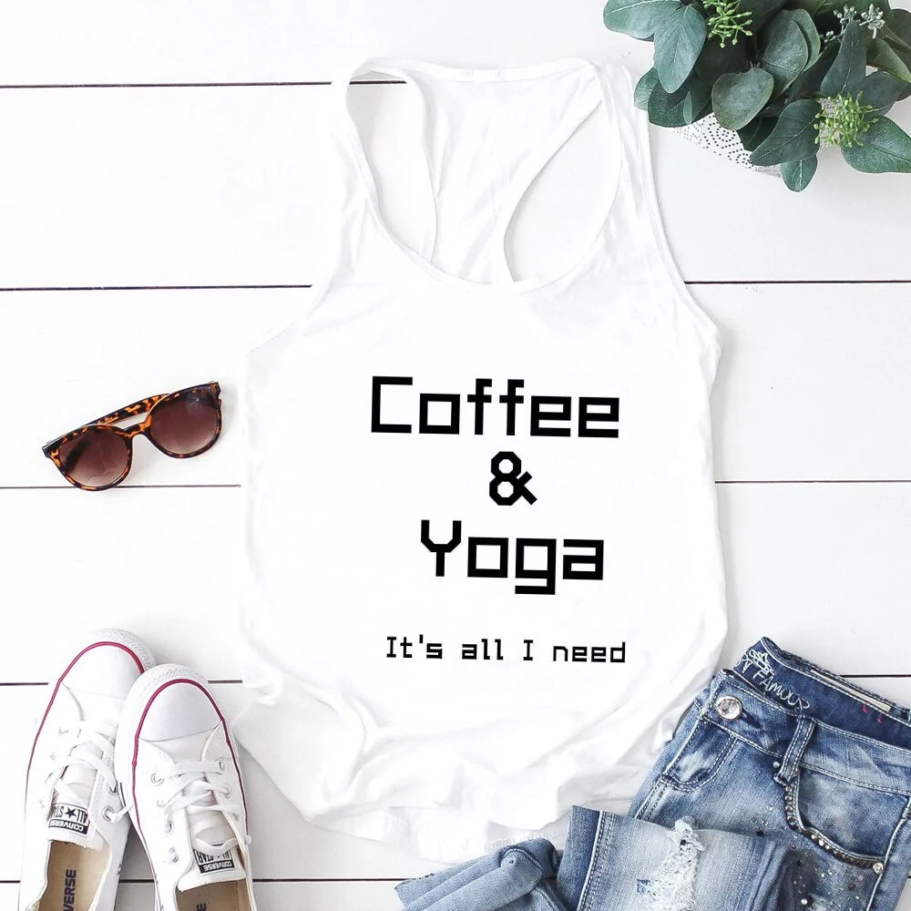 Repeat Coffee, Yoga, Wine: Women's Funny Racerback Tank for Gym and Summer Workouts