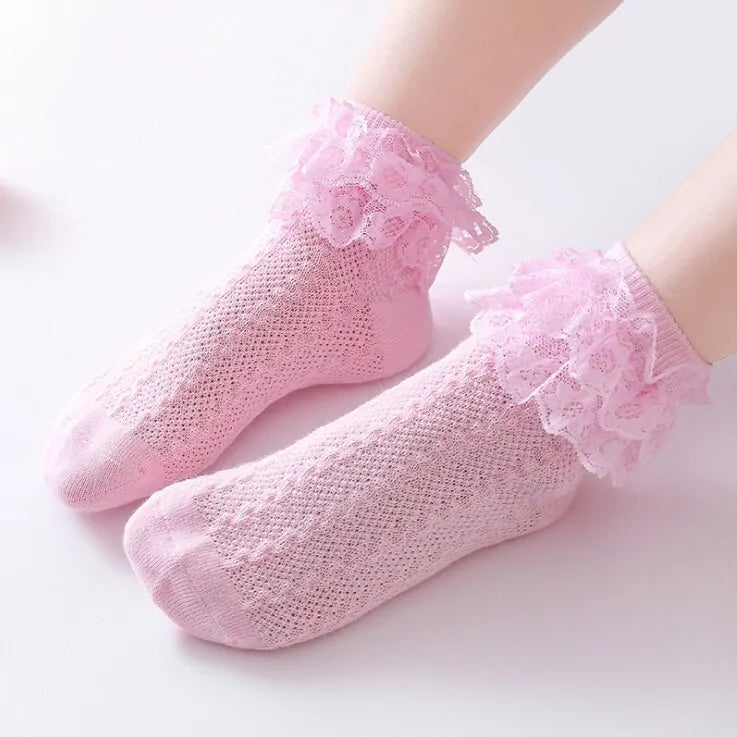 Girls Breathable Ruffled  Lace Socks