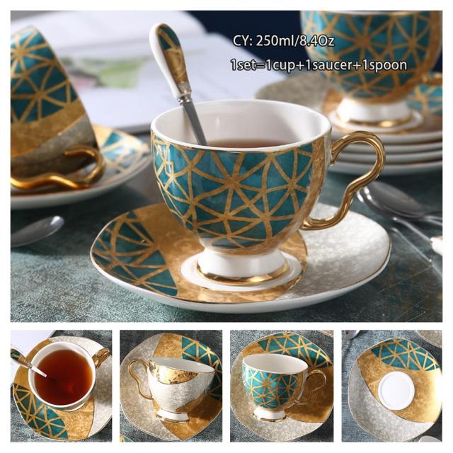 Europe Noble Bone China Coffee Cup Saucer Spoon Set 200ml