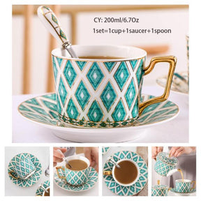 Europe Noble Bone China Coffee Cup Saucer Spoon Set 200ml