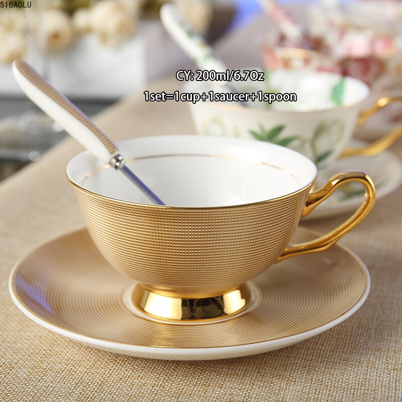 Europe Noble Bone China Coffee Cup Saucer Spoon Set 200ml