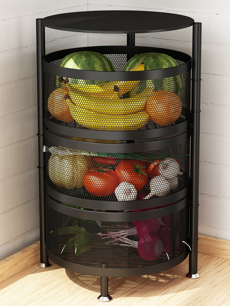 Multi-layer round rotatable fruit storage basket Shelf