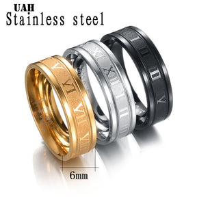 316L Stainless Steel Roman Numerals Band Rings