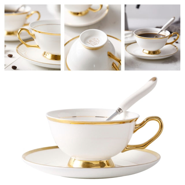 Europe Noble Bone China Coffee Cup Saucer Spoon Set 200ml