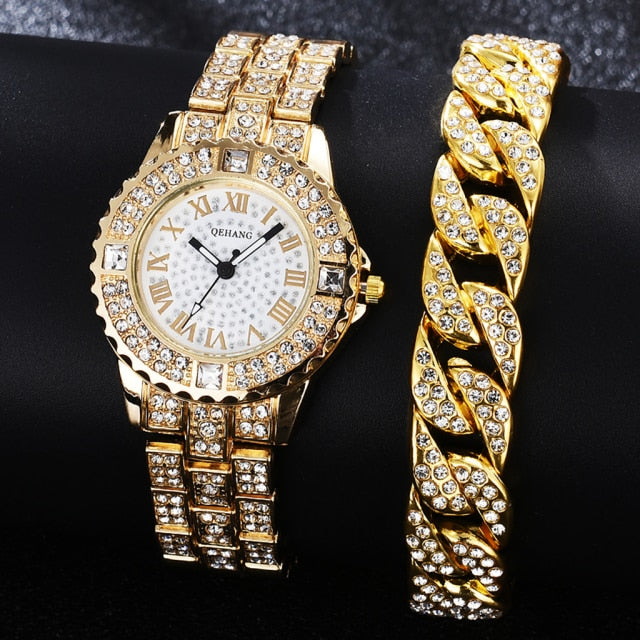 Diamond Crystals Watch and Bracelet Set