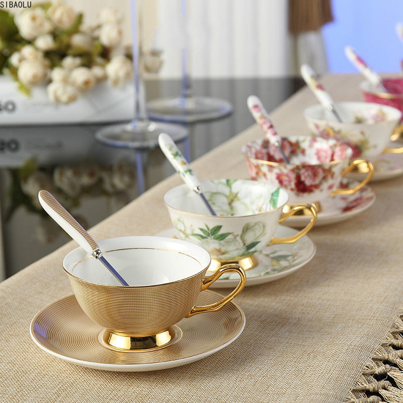 Europe Noble Bone China Coffee Cup Saucer Spoon Set 200ml