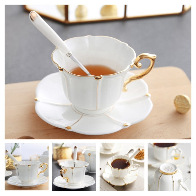 Europe Noble Bone China Coffee Cup Saucer Spoon Set 200ml